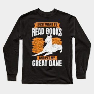 Great Dane German Mastiff Dog Reading Lover Gift Long Sleeve T-Shirt